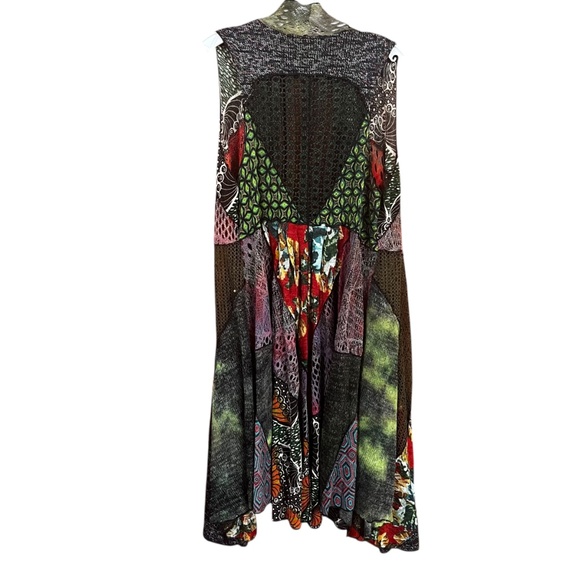 Dor Dor Couture Green Multi Mixed Media Artsy Sleeveless Sweater Cardigan Sz M - Picture 2 of 9